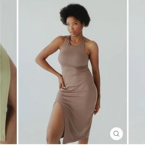 Klassy Network Light Brown Raceback Midi Dress with Built in Bra